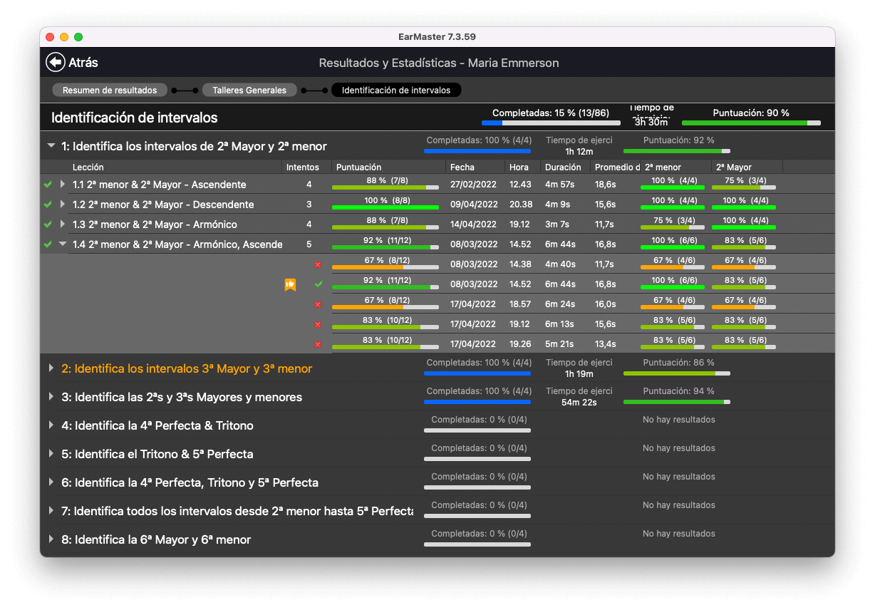 EarMaster student results